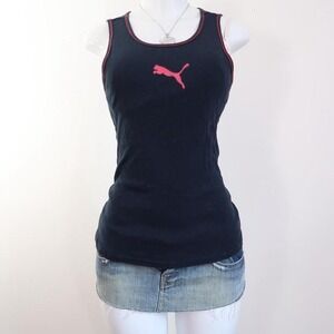 y2k puma navy ribbed racerback tank pink logo sporty indie sleaze size XL